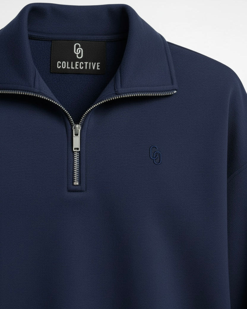 NAVY BLUE CROPPED QUARTER ZIP