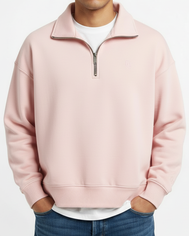 BABY PINK CROPPED QUARTER ZIP