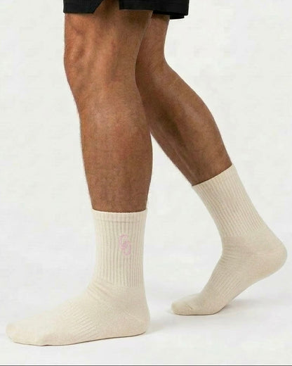 BUTTER CREAM / BABY PINK PADDED CREW SOCKS