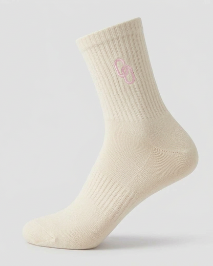 BUTTER CREAM / BABY PINK PADDED CREW SOCKS