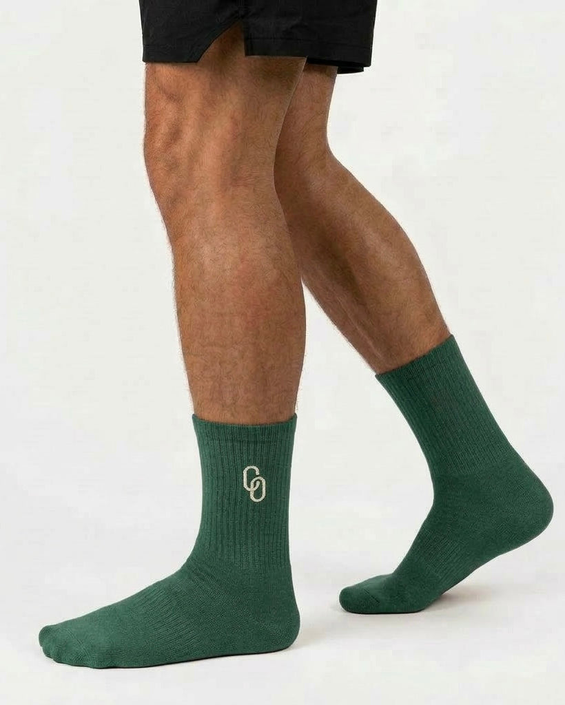 FOREST GREEN / CREAM PADDED CREW SOCKS
