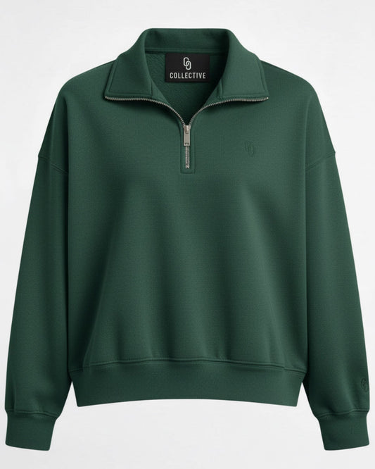 FOREST GREEN CROPPED QUARTER ZIP