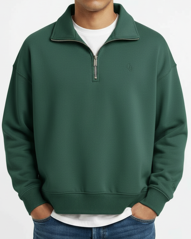 FOREST GREEN CROPPED QUARTER ZIP