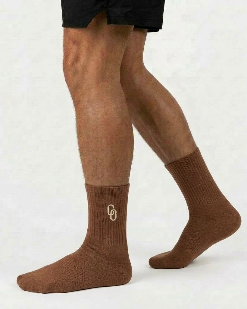 MOCHA BROWN / CREAM PADDED CREW SOCKS