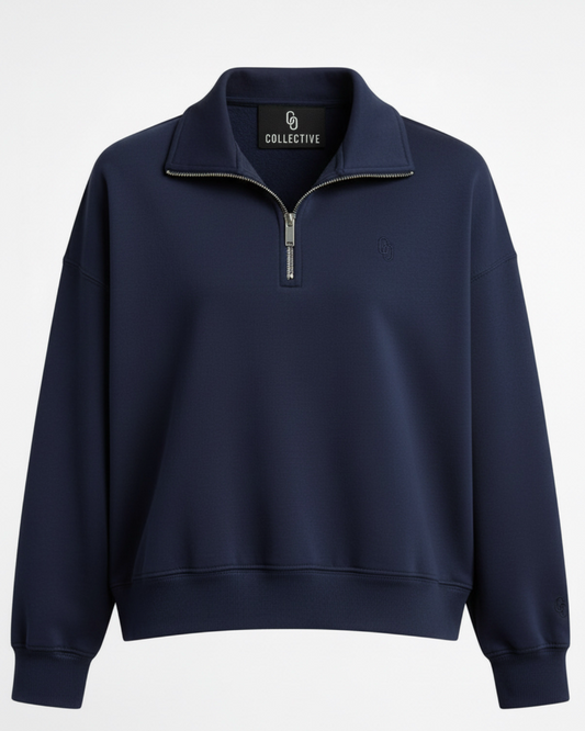 NAVY BLUE CROPPED QUARTER ZIP