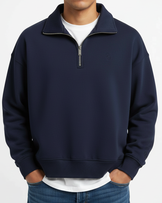 NAVY BLUE CROPPED QUARTER ZIP