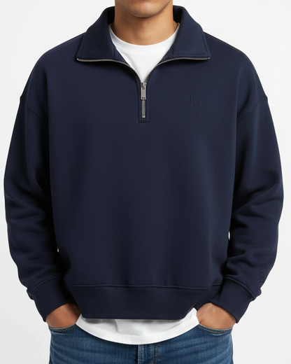 NAVY BLUE CROPPED QUARTER ZIP